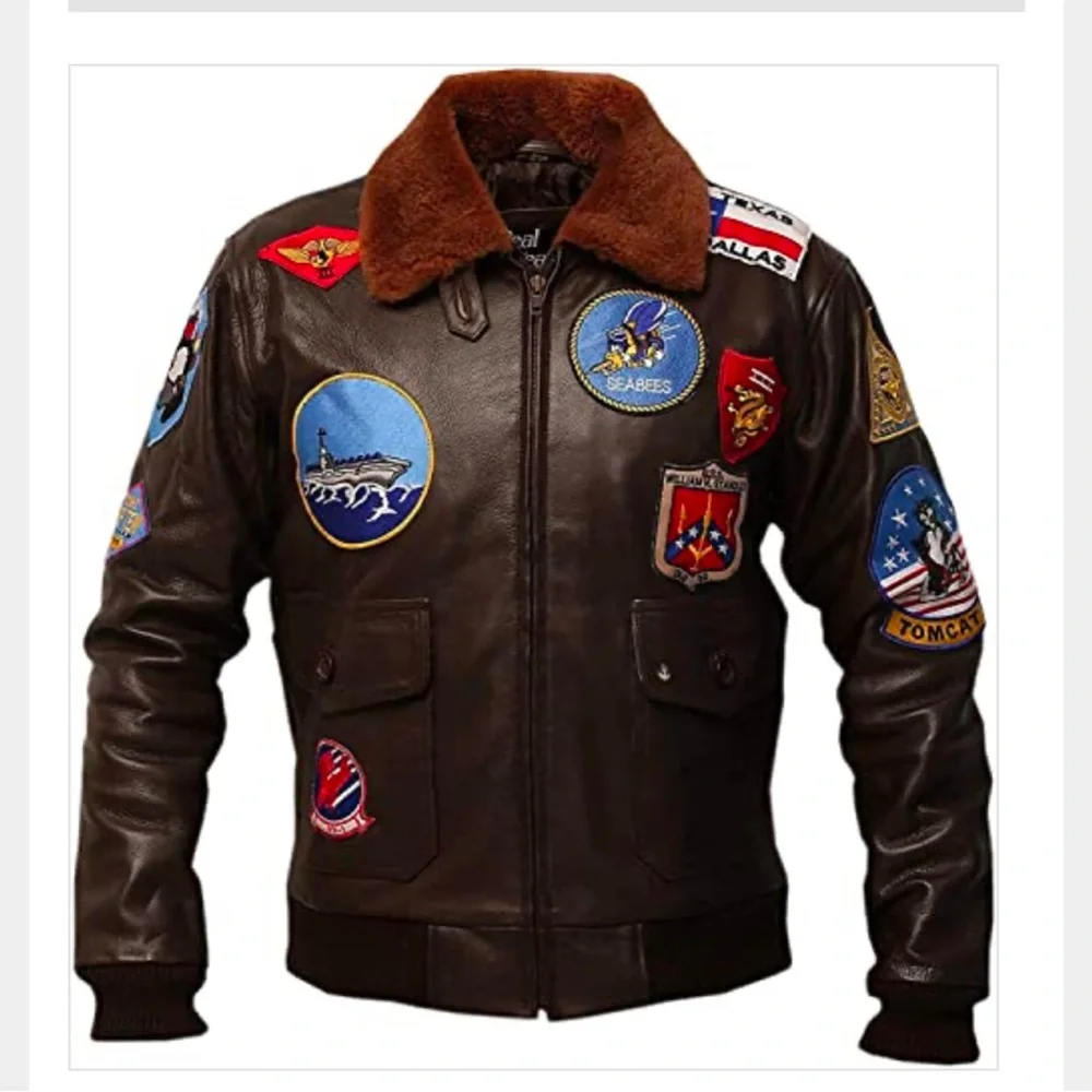 Men's Cockpit Aviator Leather Bomber Jacket with Patches L Large - Picture 3 of 16